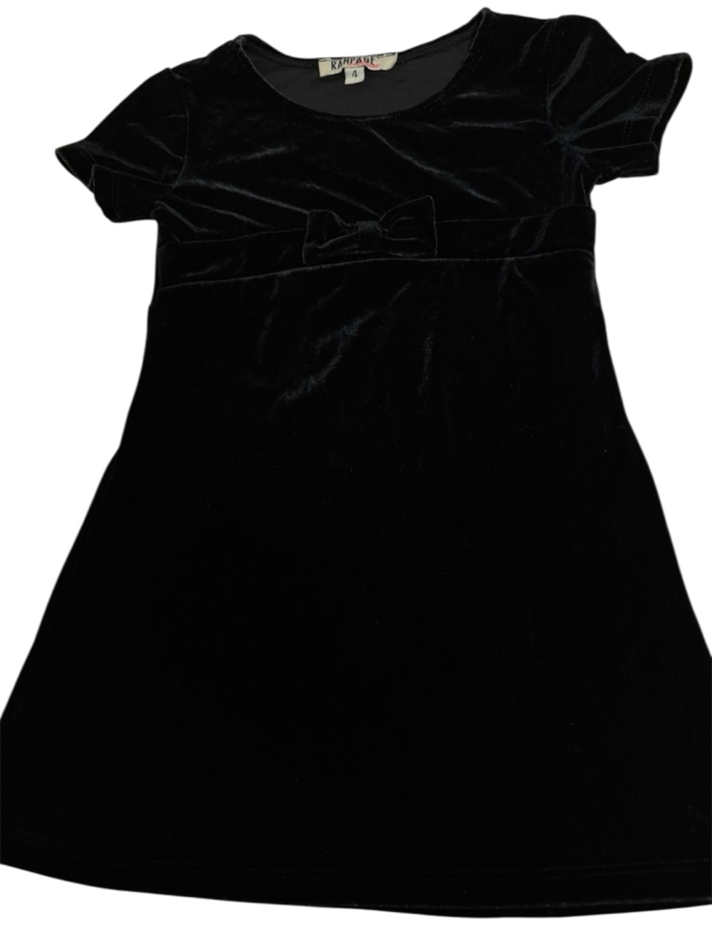 Vintage Rampage Girls 4 Black Velvet Bow Front Short Sleeve Mini Dress 90’s 00’s - Picture 4 of 9